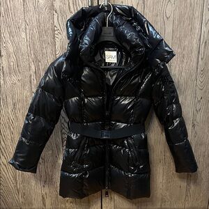 SAM. Women's Soho Shiny Black Belted Puffer Coat